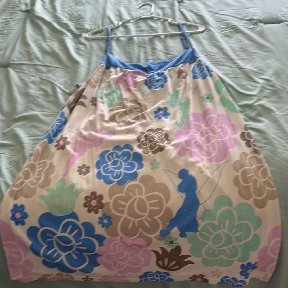 Floral Print Spaghetti Strap TinkerBell Sundress in Blue, Pink, Mint & Tan